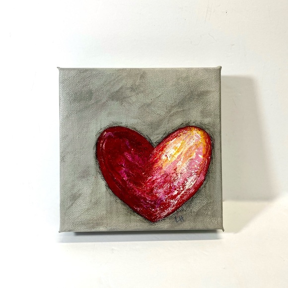 ORIGINAL HANDMADE Acrylic Heart Art on 6” x 6” x 1.5” Gallery Wrapped Canvas - Picture 2 of 9